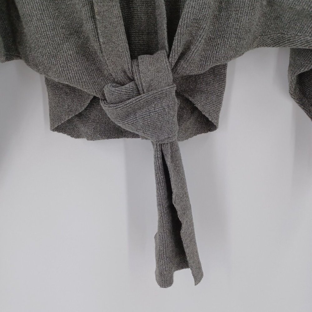 SEEK THE LABEL Sz XS Gray Ribbed Tie Front Half Sleeve Cardigan Fall Cozy Modern - Picture 5 of 15